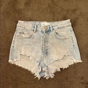Zara Blue Jean Shorts Distressed Cut-Off Style